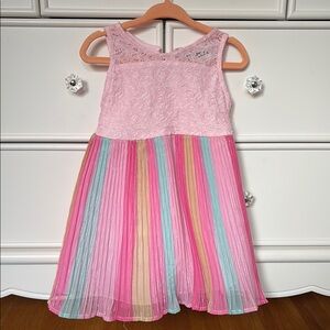 Rare Editions Pink and Blue Pleated Midi Sundress